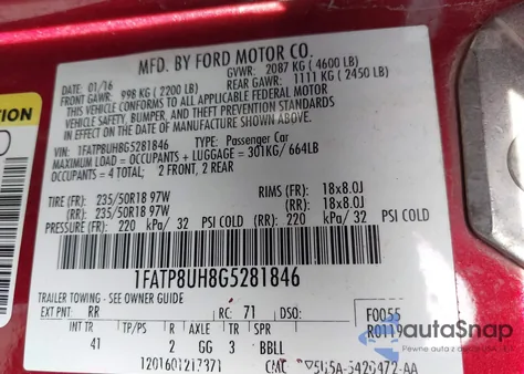 2016 Ford Mustang Ecoboost Premium from USA, damaged, VIN 1FATP8UH8G5281846